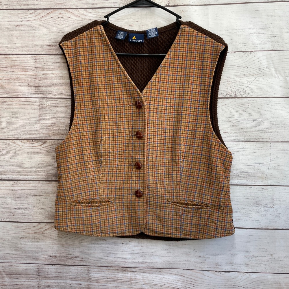 EXCELLENT CONDITION VINTAGE LIZ SPORT CORDUROY HOUNDSTOOTH VEST